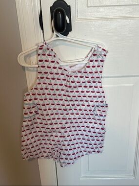 James & Lottie White Tank Romper with Red Sailboat Print